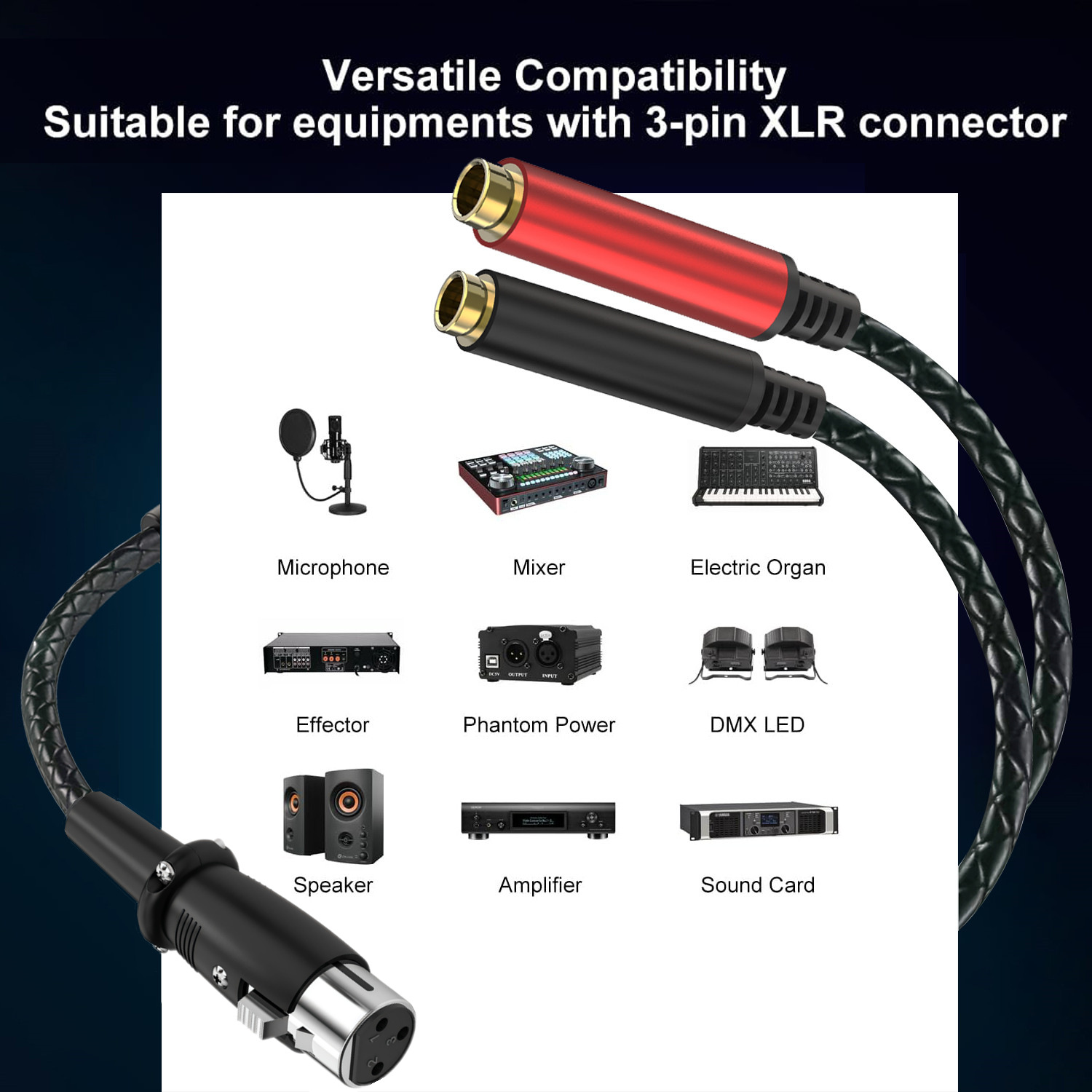 3Pin XLR Female To Dual 6.35mm - Audio Music Mixer 评论和价格