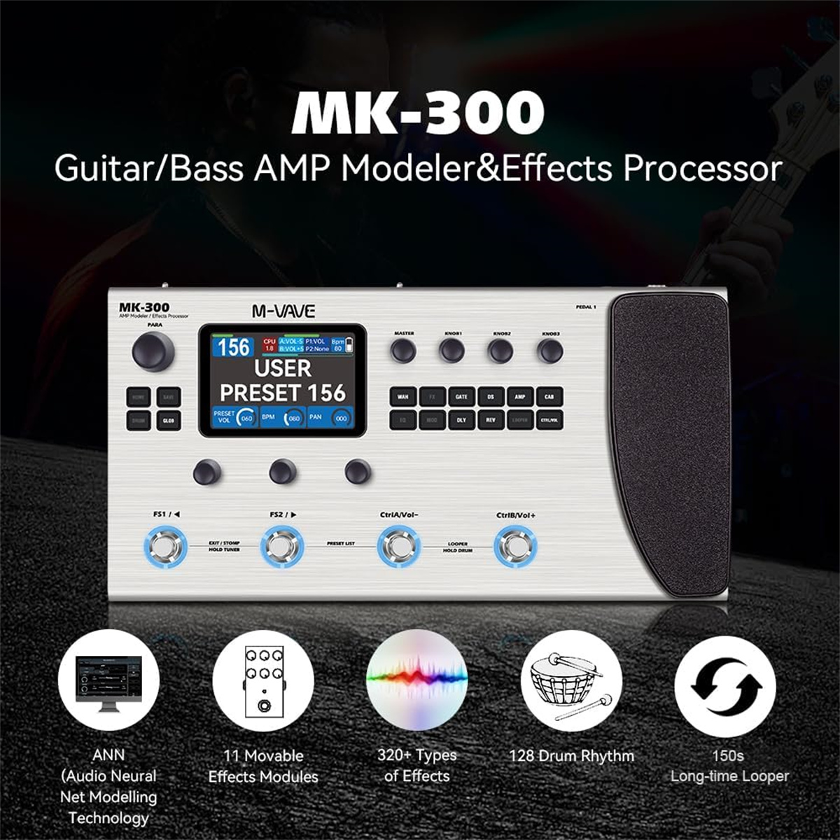 M-VAVE MK-300 White Profession - Looper Pedal Guitar 评论和价格